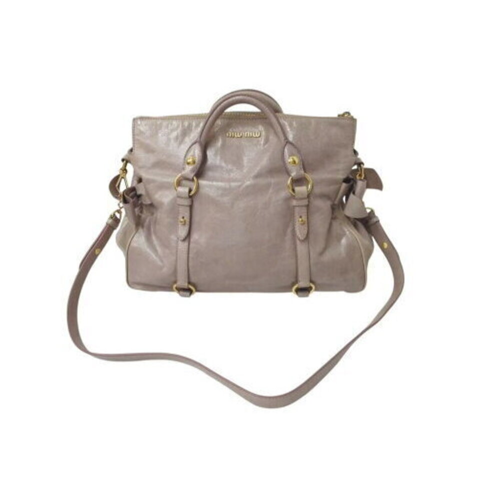 Miu Miu Side Rion Handbag Pink Beige Tan Leather